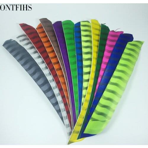 36Pcs/Lot ONTFIHS Multicolor Fletching Feathers Double Sided Striped Full Length Plume Turkey Feather Fletches DIY