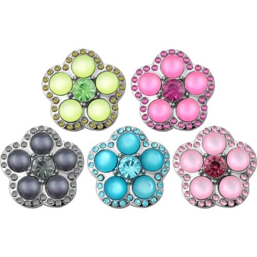 5pcs/lot Wholesale Cats Eye Stone Crystal Flower 18mm Snap Button Jewelry DIY Snap Accessoris to Fit Snap Bracelet For Women