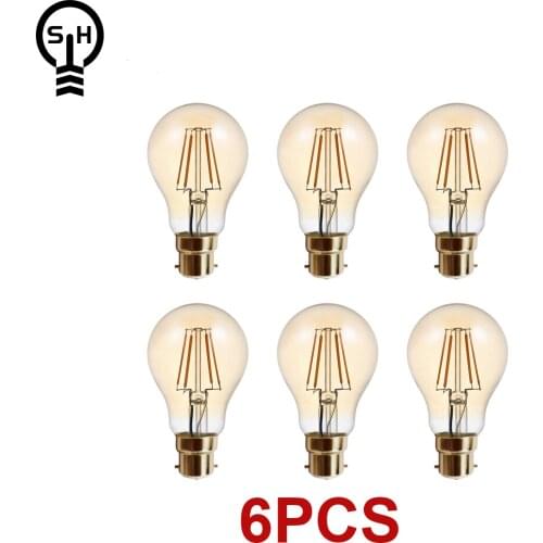 6pcs/Lot Retro Edison Filament Bulb A60 6W Decor for Chrismas B22 220V Vintage Lamp 2500K Home Decoration
