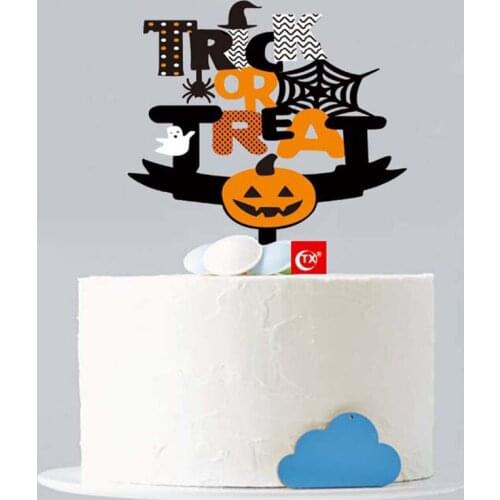 Halloween Funny Face Pumpkin Acrylic Cake Toppers Black Pumpkin Elf Baking Cake Toppers for Halloween Party Cake Decor Supplies