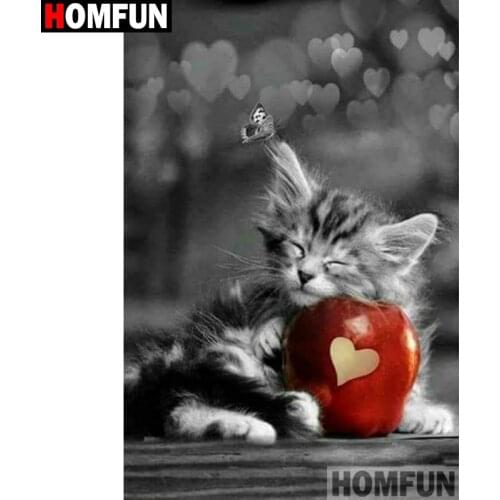 HOMFUN Full Square/Round Drill 5D DIY Diamond Painting "Animal cat apple" 3D Diamond Embroidery Cross Stitch Home Decor A19055