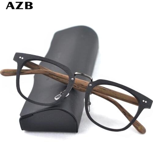 AZB Vintage Wood Men Glasses Frames Square Prescription Optical Eye Glasses Frames for Men spectacles oculos de grau