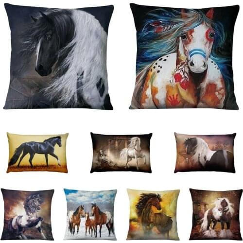 Running Horse Oil Painting Art Pillowcase Decor Pillow Home Pillow Decoration Sofa Throw Pillows Almofadas Luxury Sofa Cusions