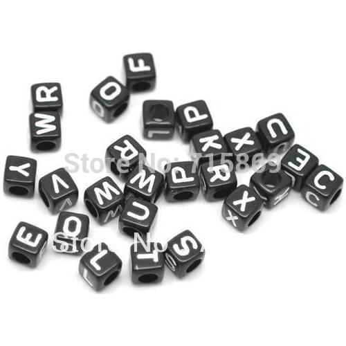 Free Ship 1800Pcs Mixed Black Alphabet /Letter Acrylic Cube Beads 7mx7mm