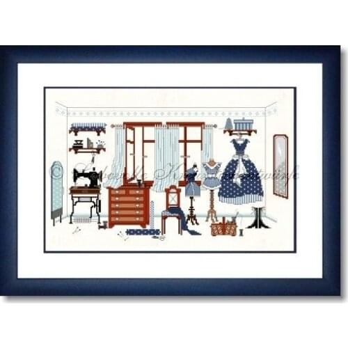 Free delivery Top Quality lovely counted cross stitch kit Sewing Room A tailors shop Sewing shop Dress Shop Hop Tailor