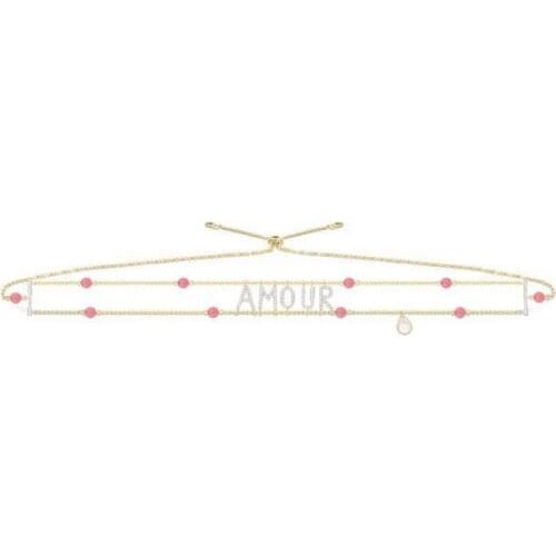 SLJELY S925 Sterling Silver Red Coral Letters AMOUR Chain Necklace Adjustable Inlayed Cubic Zirconin Shell Women Fine Jewelry