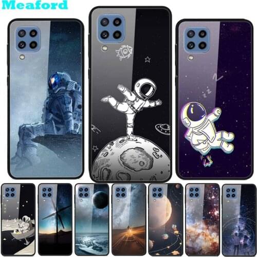 For Samsung Galaxy M32 A22 Case Fashion Tempered Glass Hard Phone Cover For Samsung Case Romantic Starry Sky Bumper Phone Case