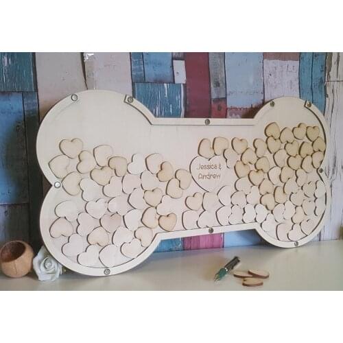 Wooden Wedding Dog Bone Guest Book, Party Drop Box with hearts,Mr&Mrs Guest Book Alternative, wedding Guest Book