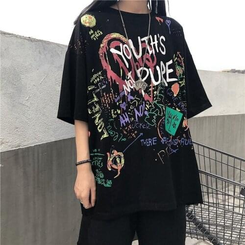 Graffiti shirt women ins Korean t shirt summer tops graphic t shirts harajuku tshirt plus size couple clothes S-2XL