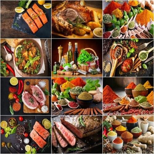 GATYZTORY DIY Painting By Numbers Spice Food Landscape Kits Drawing On Canvas Beefsteak Scenery Handpainted Art Gift Home Decor