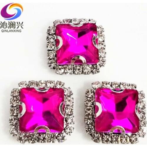 Rose red square shape high quality Crystal glass buckle, sew on rhinestones for Diy/jewelry accessories 8mm/10mm/12mm/14mm SQK09