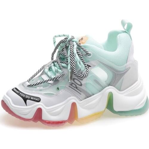 RASMEUP Sneakers Women Rainbow Bottom Platform Sneakers Casual Breathable Fashion Soft Female Internal Increase Chunky Shoes