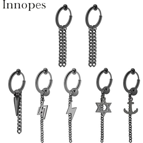 Innopes fashion simple unisex chain clip on earrings stainless steel jewelry punk rock round Steel earring accessories