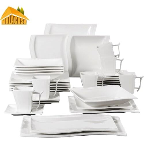 MALACASA FLORA 32-Piece Porcelain Dinnerware Set with 6*Cup/Saucer/Dessert Plate/Soup Plate/Dinner Plate and 2*Rectangular Plate