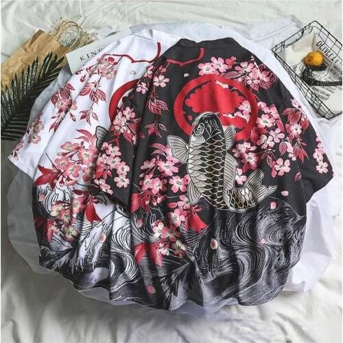 Fashion Ukiyoe Kimono Haori Yukata Japanese Harajuku Style Samurai Cardigan Crane Print Traditonal Costume Streetwear Men Women
