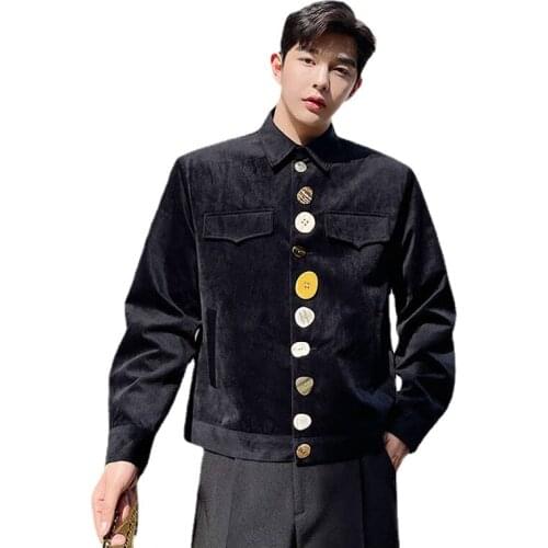 Men Button Decoration Corduroy Jacket Korean Streetwear Vintage Fashion Casual Short Coat Autumn Spring Mens Jacket Overcoat