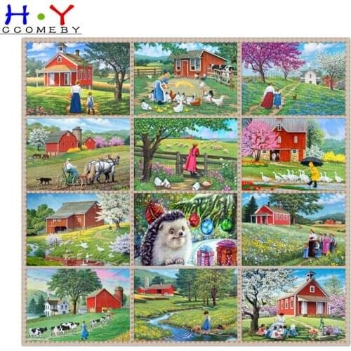 HYCCOMEBY Diamond Embroidery House Craft Kit 5D DIY Diamond Painting Landscape Cross Stitch Farm Home Decorations