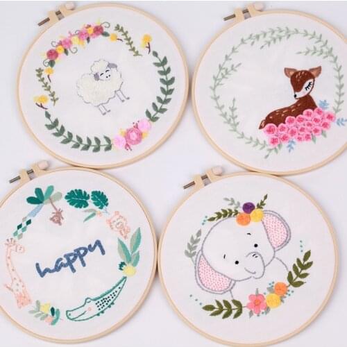 DIY Cartoon animals Easy Embroidery Kit for Beginner Needlework Cross Stitch Set Sewing Art Handmade Craft Children Room Decor