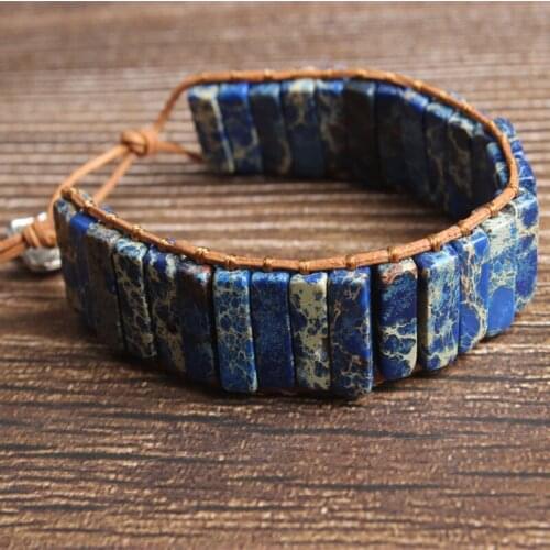 LanLi natural Jewelry lazurite The emperor stone Rectangular prism knit bracelet men and women Giving presents and self use