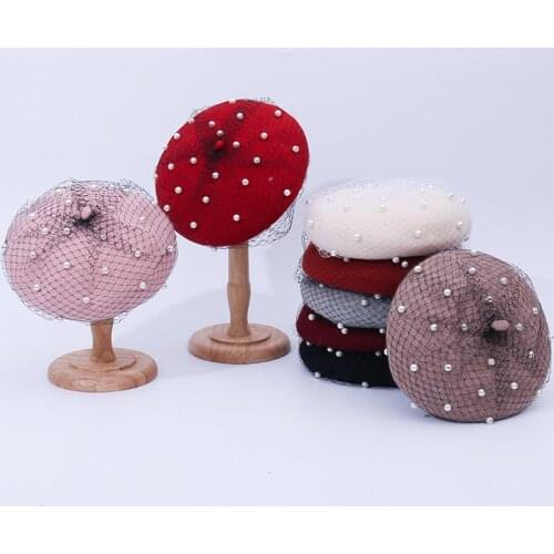 Cheap New Women Wool Solid Color Beret Female Bonnet Caps Retro cap Vintage Plain Beret Hats Mesh hat Elegant Lady Winter Cap