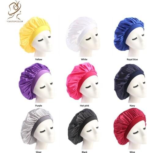 New Style Hot Sale Fashion Satin Solid Color Stretch Cap Comfortable Sleep Loose Night Hat Beauty Shower Cap