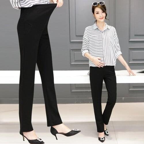 Office Ladies Formal Work Maternity Belly Pants Autumn Spring Fashion Pregnancy OL Straight Pants for Pregnant Women Black C392