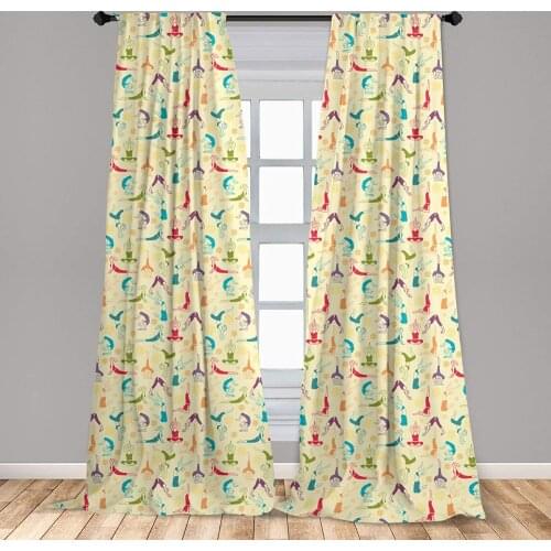 Doodle Window Curtains Workout Fitness Girls in Different Yoga Pilates Positions Health Wellness Gymnastics Window Drapes