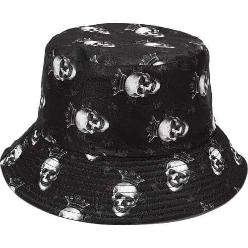 New Fashion Skull Hat Full Printing Bucket Hat Reversible Fisherman Caps Summer Hats For Women Men Panama Gorras