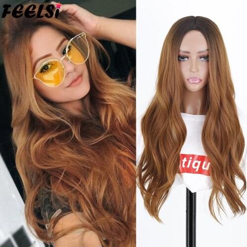 Ombre Brown Red Black orange Color Long Water Wave Hairstyle Wigs For Women Synthetic Hair High Temperature Fiber Average Size