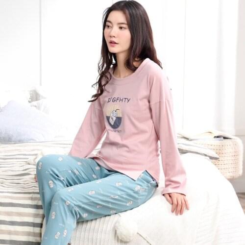 Women 2019 spring and autumn ladies long sleeve casual pajamas new autumn and winter round neck cotton cute pajama sets pajamas