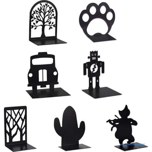 Hollow-out Nonskid Thickening Iron Metal Bookends Book Organizer for Library School Office Home Study Desk Organizer 97BF
