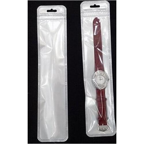 Size:6*27.5cm White Clear Jewelry/Watches/Necklaces Packing Bag Self Seal Zipper Plastic Storage Bag With Hang Hole 100pcs/lot