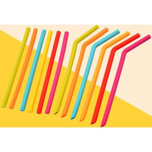 5pcs Reusable Silicone Straws Food Grade Silicone Flexible Bent Straight Drinking Straws With Cleaner Brush Party Bar Accessory