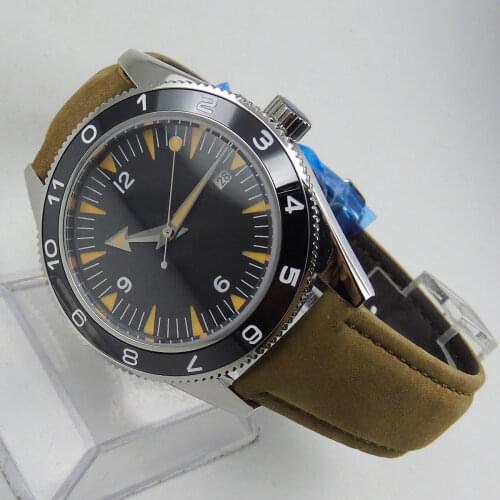 Sterile Mechanical Wristwatch Men NH35A MIYOTA 8215 Movement Glass Back Sapphire Crystal Camel Strap Steel Case Luminous Dial