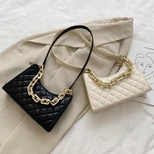 Fashion Womens Bag Lattice Pattern Women PU Shoulder Bag Casual Minority Design Female Chain Totes Leather Travel Underarm Bag