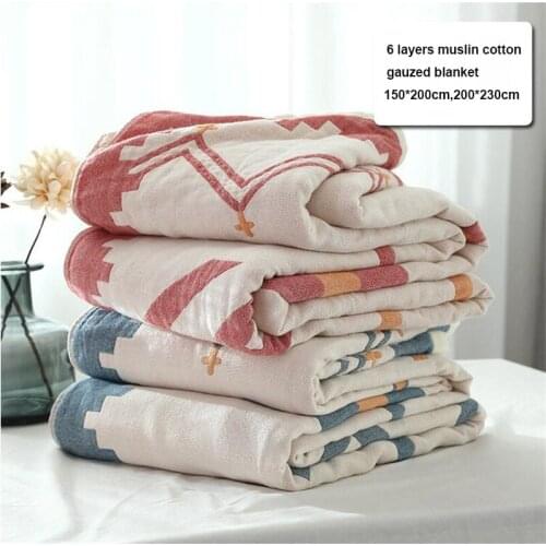Super Soft Room Bedding Blanket Muslin Cotton 6 Layers Blankets Gauze Sleeping Blanket Bedspread Coverlet 150X200cm 200X230cm