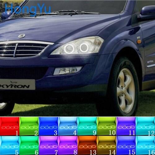 Latest Headlight Multi-color RGB LED Angel Eyes Halo Ring Eye DRL RF Remote Control for SsangYong Kyron 2007 - 2010 Accessories