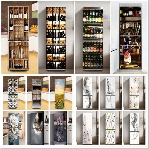 Wine Cabinet Design Poster For Fridge Waterproof Vinly Self-adhesive Refrigerator Sticker Cat Landscape Door Cover Horrible Hand