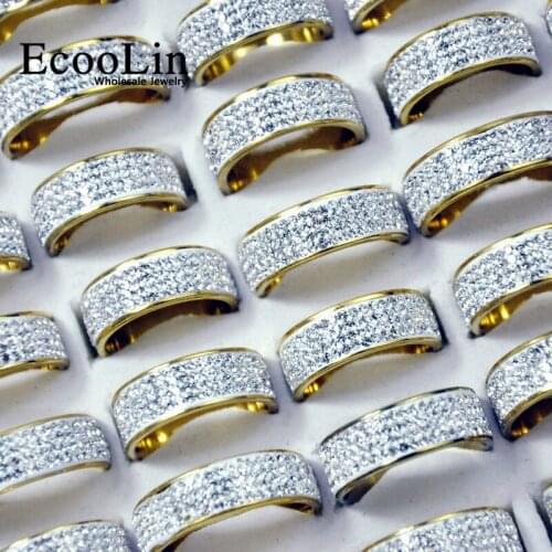 10Pcs EcooLin Brand Gold and Silver Sky Stars Full Zircon Stainless Steel Rings For Women Fashion Jewelry Lots Bulk LR4034