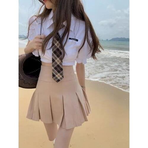 Womens Skirt Suits Niche Lace Short-sleeved Shirt Suits College Style A-line Skirt High-waisted Thin Skirt Blouse Two Piece Set