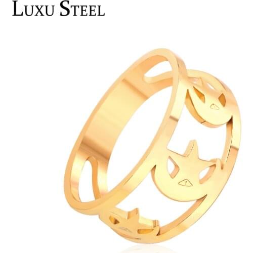 LUXUSTEEL anillo mujer Star/Hand Wedding Rings Women Stainless Steel Gold Color Size 6-10 Rings Engagement Jewelry Dropshipping