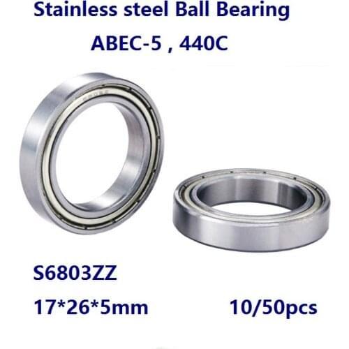 10/50pcs S6803ZZ S6803 ZZ 17*26*5mm Thin Wall Deep Groove Ball bearing ABEC-5 Stainless steel Ball Bearings 17×26×5mm