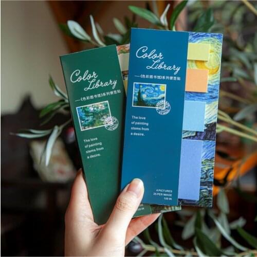 100 pcs Van Gogh Self-adhesive note paper writable office accessories Solid color Sticky notes Memo stickers