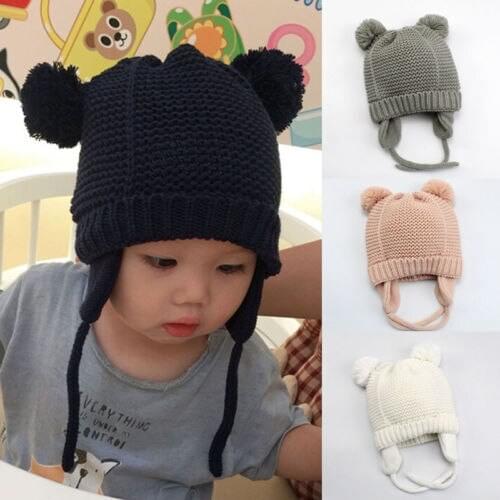 2020 Baby Toddler Girls Boys Infant Warm Winter Knit Beanie Hat Crochet Ski Ball Cap
