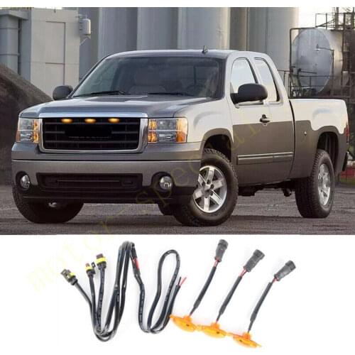 3PCS LED Car Front Grille LED Amber Light Raptor Style Light Kit Decor W/ Wire Speed For GMC Sierra 1500 2007-2013