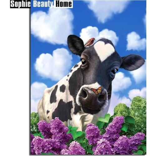 DIY Diamond Cross Stitch Diamond Mosaic Needlework Crafts COW Under Blue Sky Full Diamond Embroidery Home Decor 060206