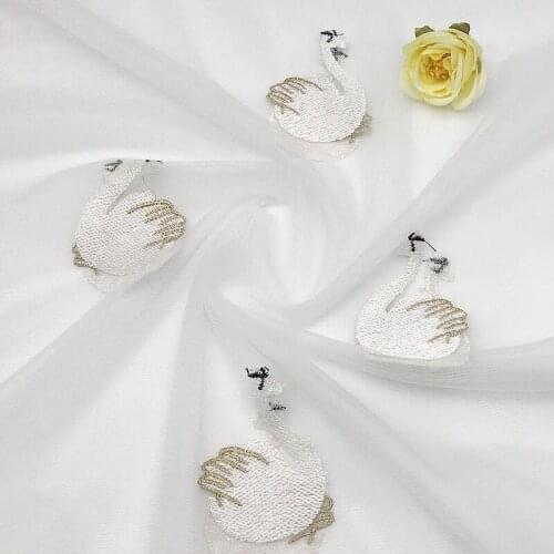 White, Black, Pink Soft Beautiful Lvory Gold Swan Embroidered Mesh Lace Fabric For Dress Shirt, By The Yard