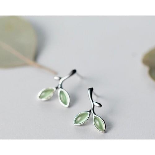 Colusiwei Summer Green Leaves Plant Stud Earrings for Women Natural Peridot Ear Studs Authentic 925 Sterling Silver Fine Jewelry