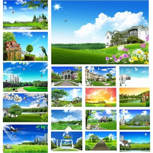 Minimoto Blue Sky Grass Photography Background Cloth 3X5FT Photo Studio Props Backdrop Baby Party Photography Props