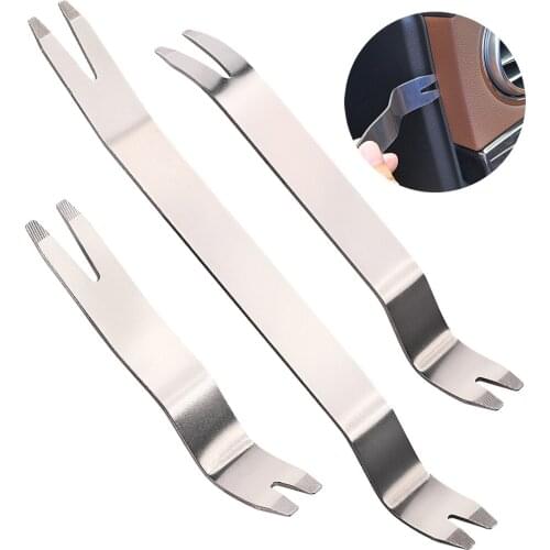FOSHIO 3PCS Metal Pry Tool Set Car Door Audio Panel Open Push Spudger DIY Craft Gauge Puller for Automotive Repair Disassembly